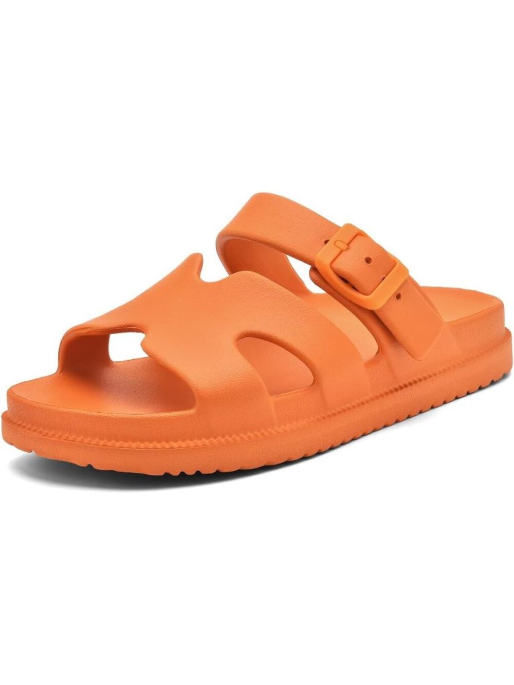 Women's Orange Flat Sandal Arch Support Summer Beach Slip on Slides H-Strap